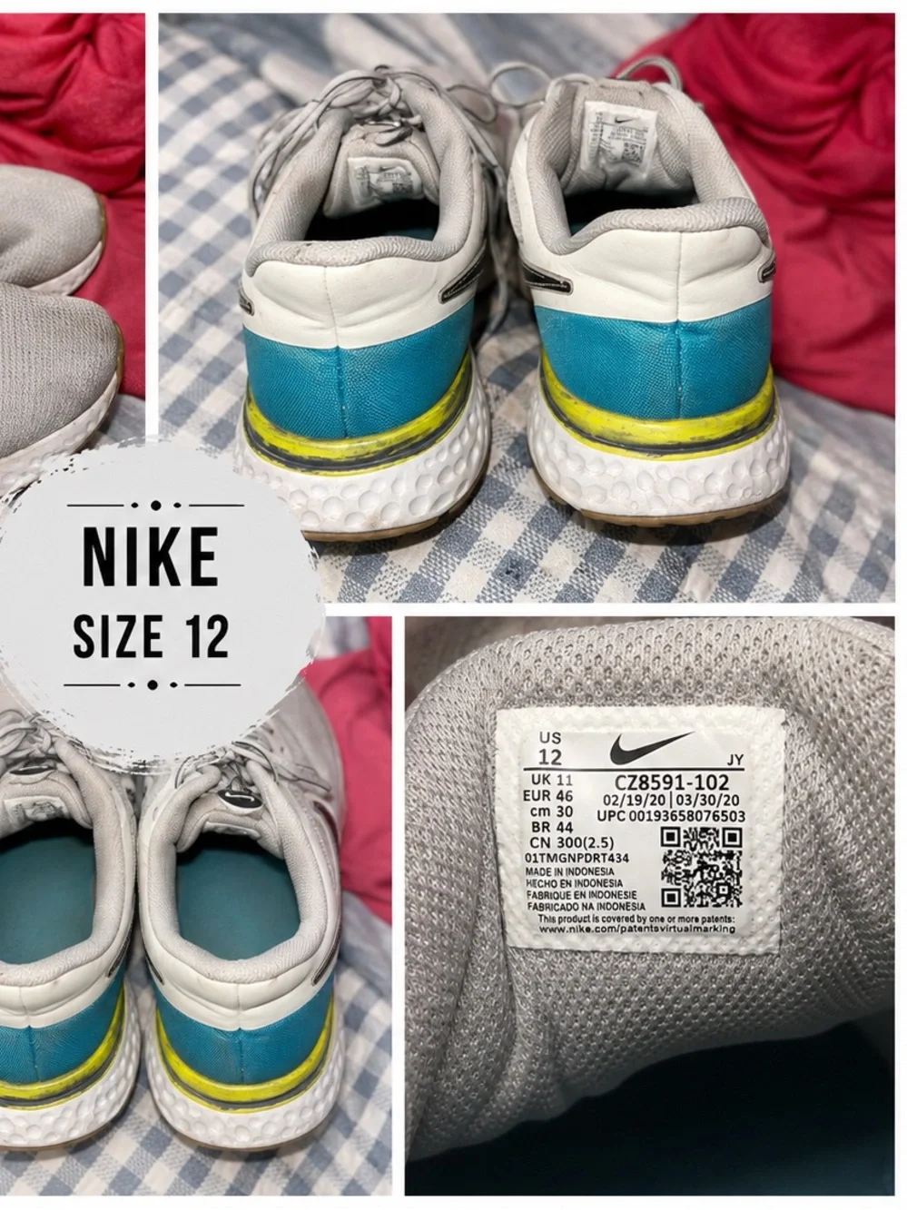 Nike Size 12 JY Gray Sneakers with Blue and Yellow and Green Heel Accents